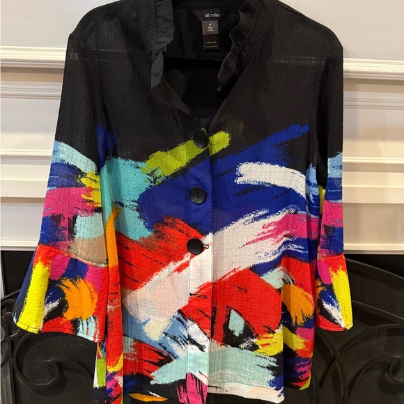 Ali Miles Tops - Ali Miles Black Multicolor Abstract Blouse